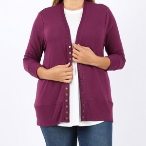 PLUS SIZE 3/4 SLEEVE CARDIGAN